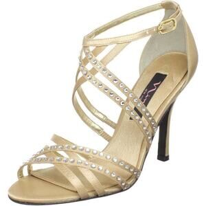 NINA Women's Gold Satin Ankle-Strap Dress Sandal - Size 10M - New In Box
